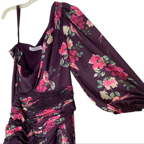 Mac Duggal Ieena 2634 One Shoulder Floral Satin Gown Plum Size XL NEW - Picture 6 of 10